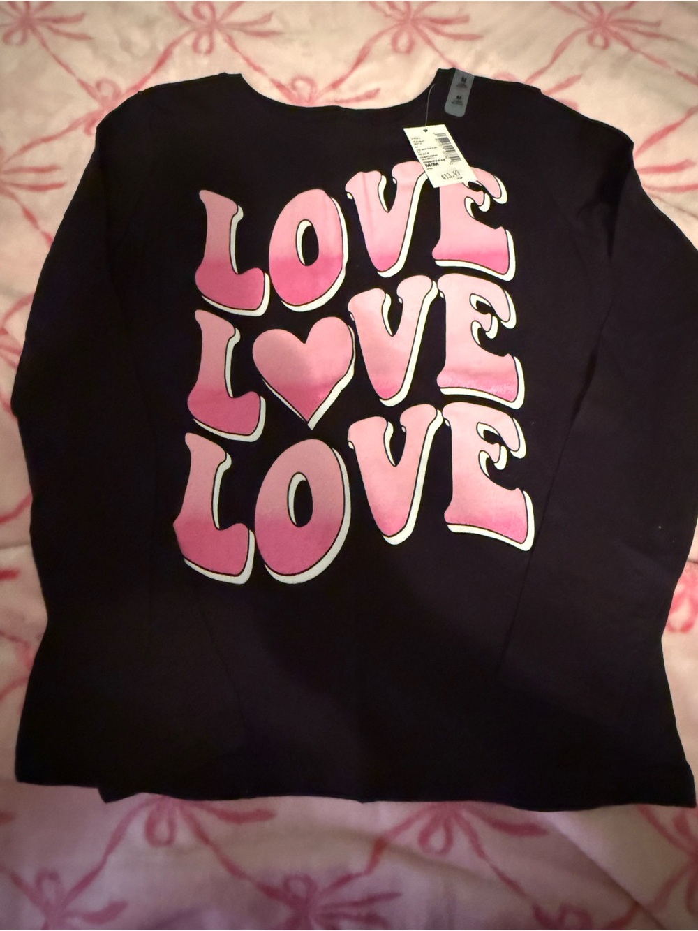 The Children's Place Black Long-Sleeve Tee with Pink LOVE Graphic